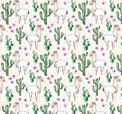 Blackout roller blind for window with llamas and cacti pattern