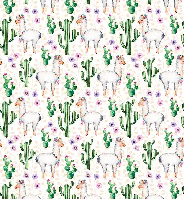 Blackout roller blind for window with llamas and cacti pattern
