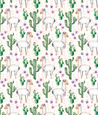 Blackout roller blind for window with llamas and cacti pattern