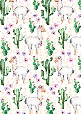 Blackout roller blind for window with llamas and cacti pattern