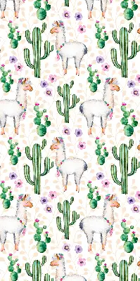 Blackout roller blind for window with llamas and cacti pattern