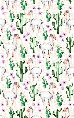 Blackout roller blind for window with llamas and cacti pattern