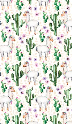 Blackout roller blind for window with llamas and cacti pattern