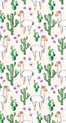 Blackout roller blind for window with llamas and cacti pattern