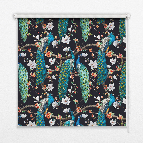Blackout roller blind Peacock with flowers
