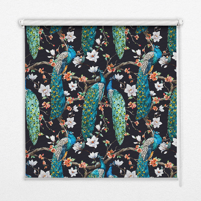 Blackout roller blind peacock with flowers pattern