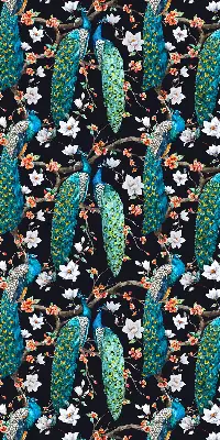 Blackout roller blind peacock with flowers pattern