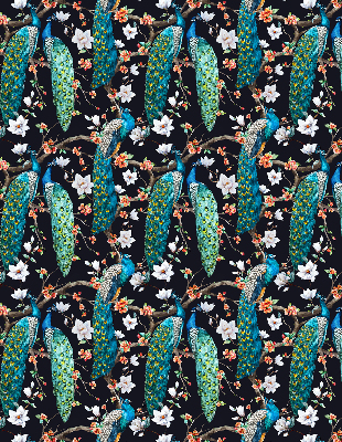 Blackout roller blind Peacock with flowers