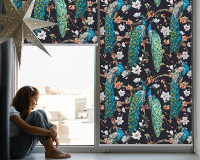 Blackout roller blind Peacock with flowers