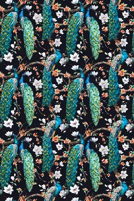 Blackout roller blind peacock with flowers pattern