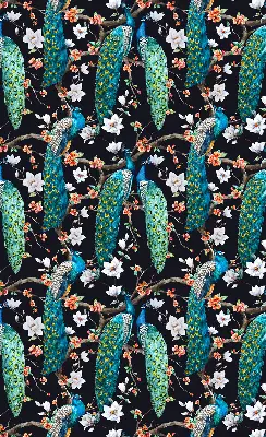 Blackout roller blind peacock with flowers pattern