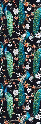Blackout roller blind peacock with flowers pattern