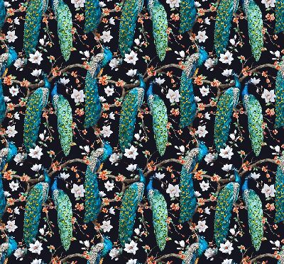 Blackout roller blind Peacock with flowers