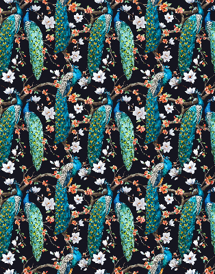 Blackout roller blind Peacock with flowers
