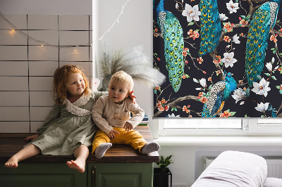 Blackout roller blind Peacock with flowers
