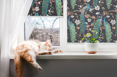Blackout roller blind Peacock with flowers