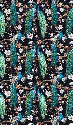 Blackout roller blind peacock with flowers pattern