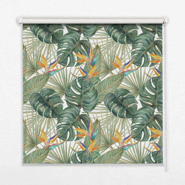 Blackout roller blind for window Tropical plants