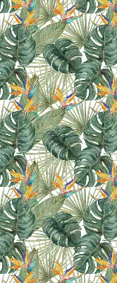 Blackout roller blind for window with tropical plants print