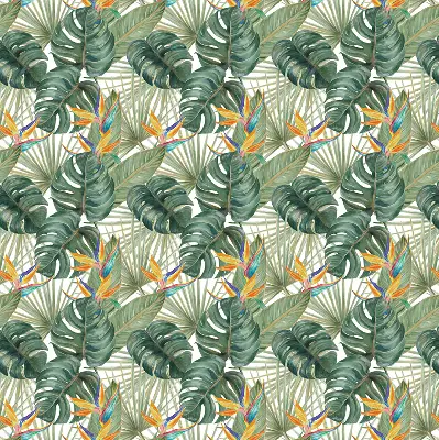 Blackout roller blind for window with tropical plants print
