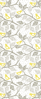 Fabric roller blind for window Yellow birds on gray branches