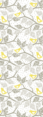 Fabric roller blind for window Yellow birds on gray branches