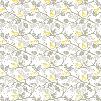 Fabric roller blind for window Yellow birds on gray branches