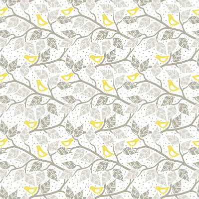 Fabric roller blind for window Yellow birds on gray branches
