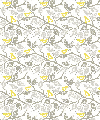Fabric roller blind for window Yellow birds on gray branches