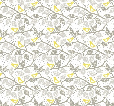 Fabric roller blind for window Yellow birds on gray branches