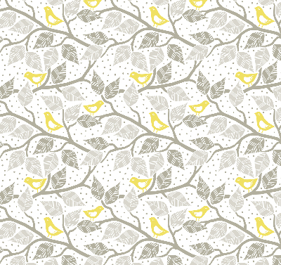 Fabric roller blind for window Yellow birds on gray branches