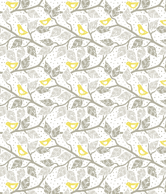 Fabric roller blind for window Yellow birds on gray branches