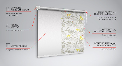 Fabric roller blind for window Yellow birds on gray branches