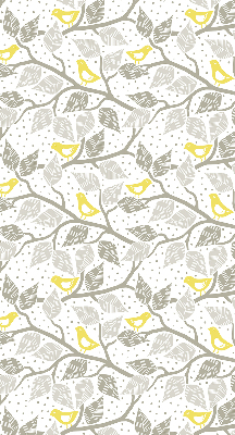 Fabric roller blind for window Yellow birds on gray branches