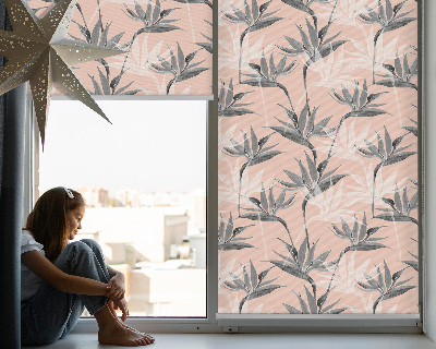 Blackout roller blind for window gray flowers pattern