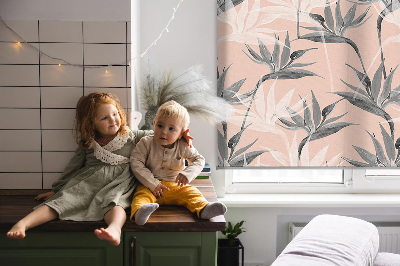 Blackout roller blind for window Gray flowers