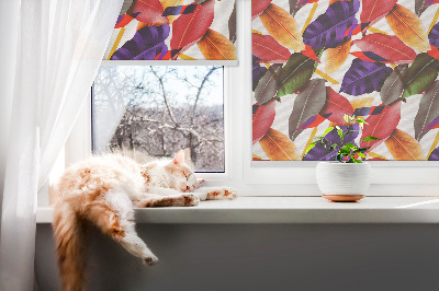 Fabric roller blind for window colorful leaves design