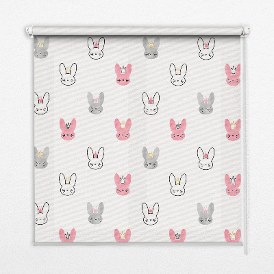 Blackout roller blind for window with colorful rabbits in crowns design