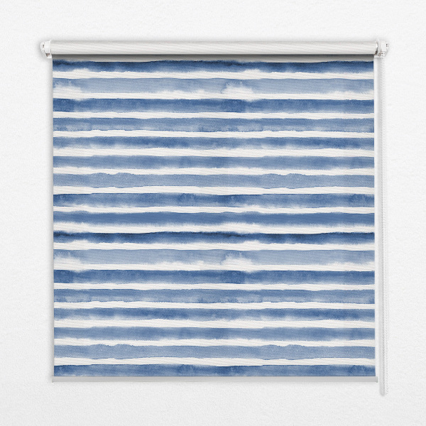Fabric roller blind for window Painted blue stripes
