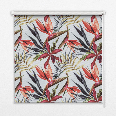 Fabric roller blind for window exotic leaves pattern