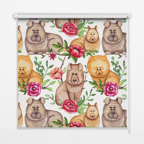 Blackout roller blind for window Dogs among the flowers