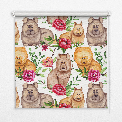 Blackout roller blind for window Dogs among the flowers
