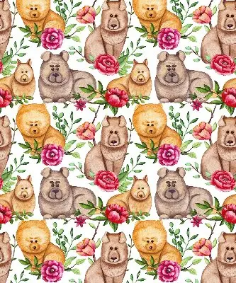 Blackout roller blind with Dogs Among the Flowers print