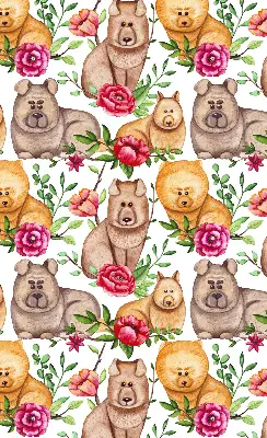 Blackout roller blind with Dogs Among the Flowers print