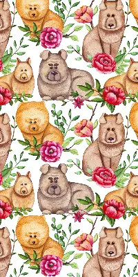 Blackout roller blind with Dogs Among the Flowers print