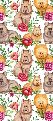 Blackout roller blind with Dogs Among the Flowers print