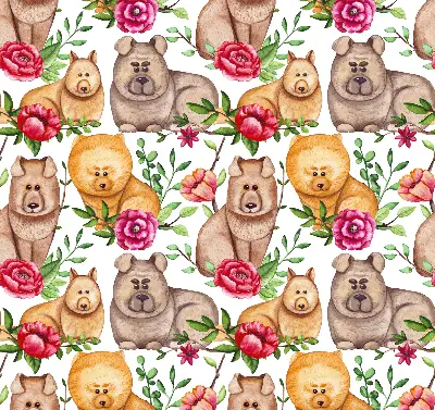 Blackout roller blind with Dogs Among the Flowers print