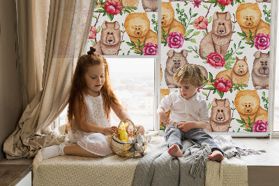 Blackout roller blind for window Dogs among the flowers
