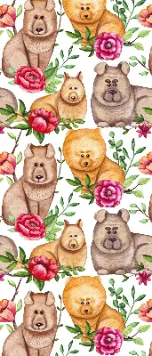 Blackout roller blind with Dogs Among the Flowers print