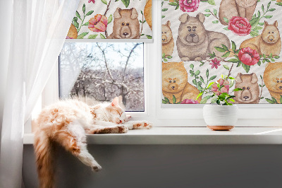 Blackout roller blind for window Dogs among the flowers